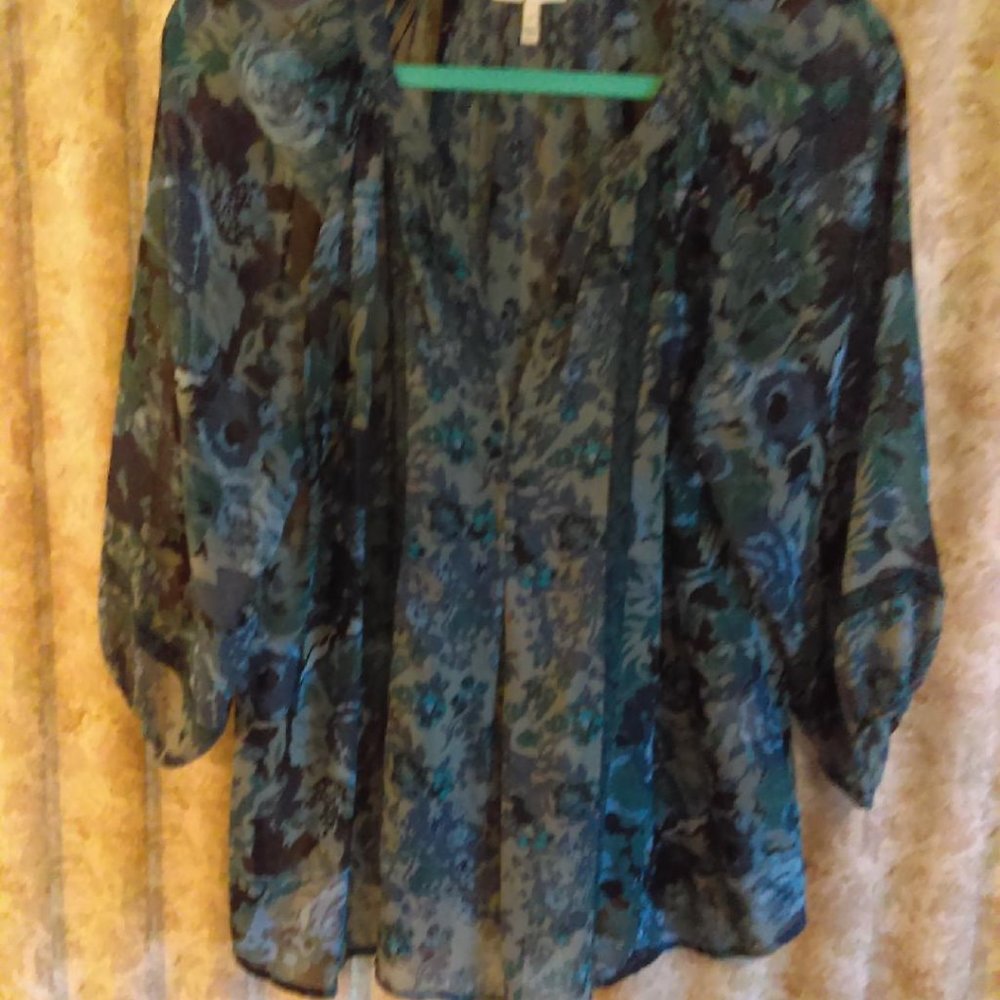 Joie Size Medium blue/grey/black silk blouse - Picture 2 of 7